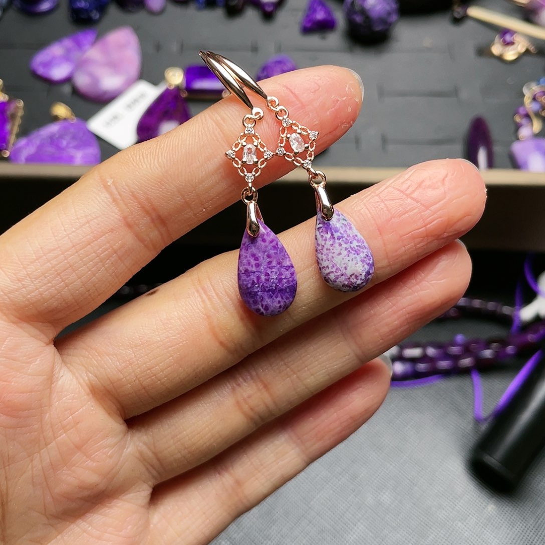 苏纪石（舒俱来）耳钩银S925镶嵌