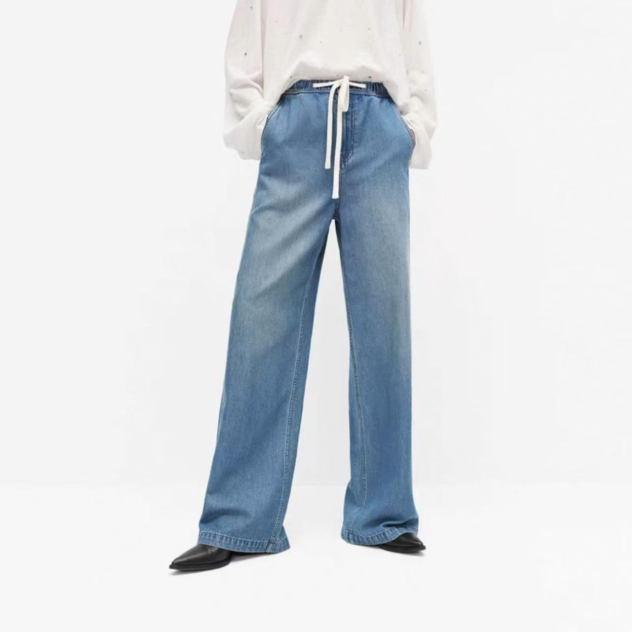 【李不了】抽绳松紧腰高腰长直筒 Q8124