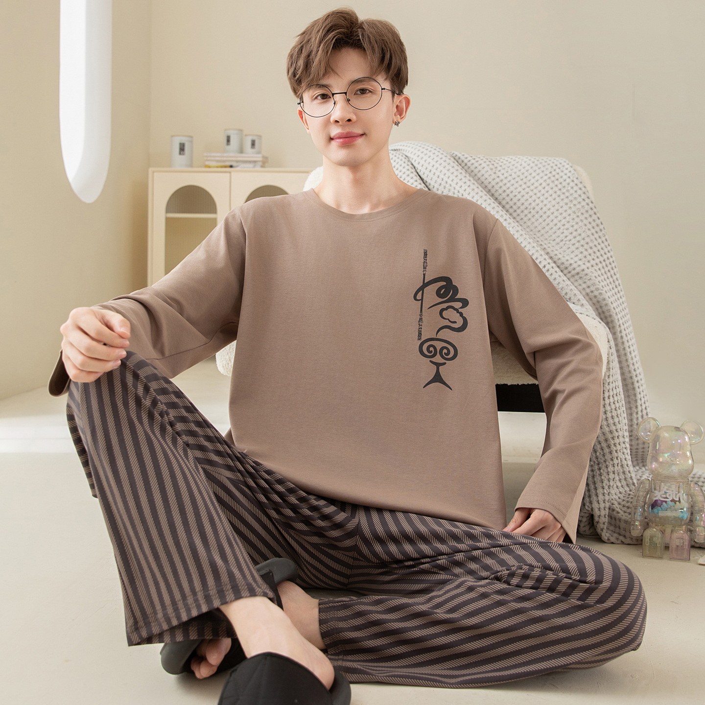 男款睡衣纯棉秋冬季长袖卡通学生春秋男士大码青少年可外穿家居服