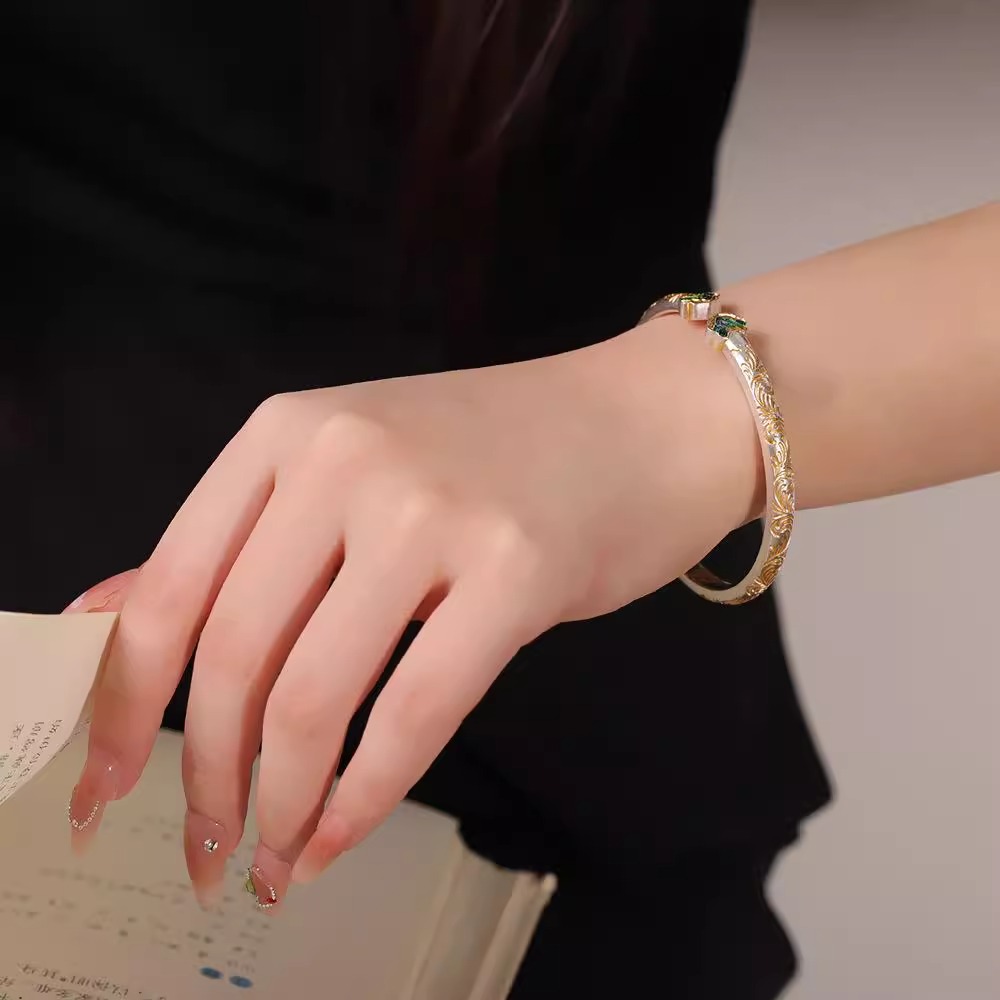 足银手镯 999.9 【41】烧蓝千里江山如意卷草纹祥云手环珐琅时尚