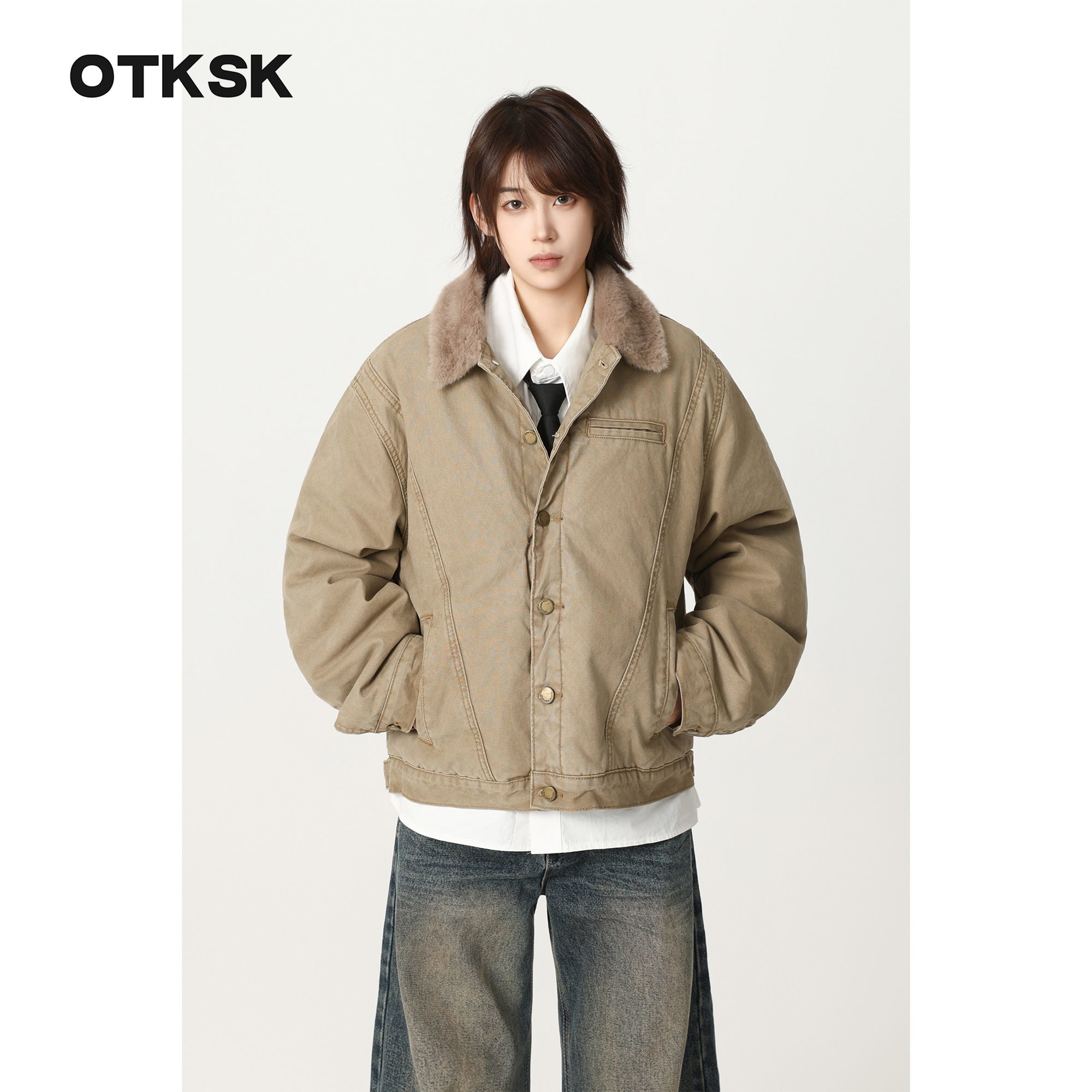 otksk冬季美式复古加厚情侣vintage棉服保暖夹克男女同款R8181