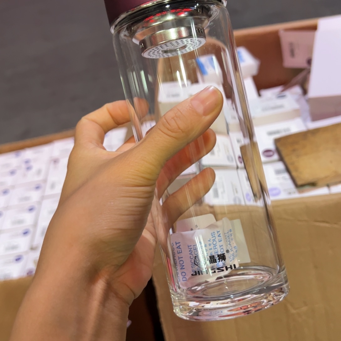 晶单层烫手玻璃杯510紫色提环➕被套