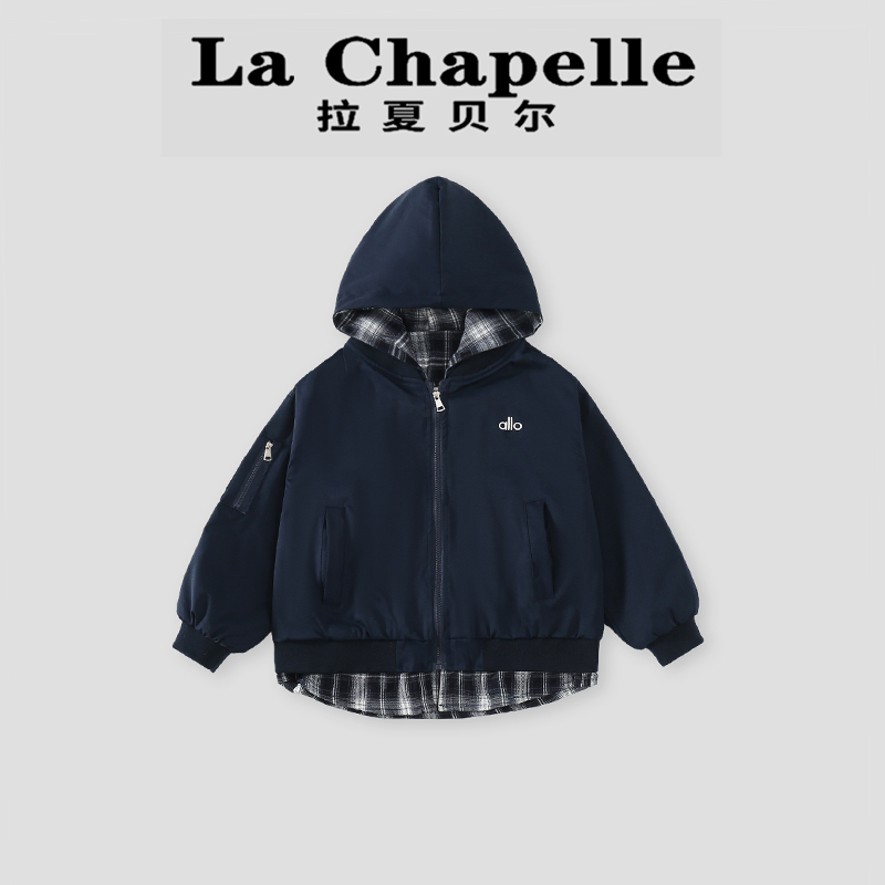 La Chapelle【拉夏贝尔】秋季时尚儿童假两件格子拼接外套LA1951