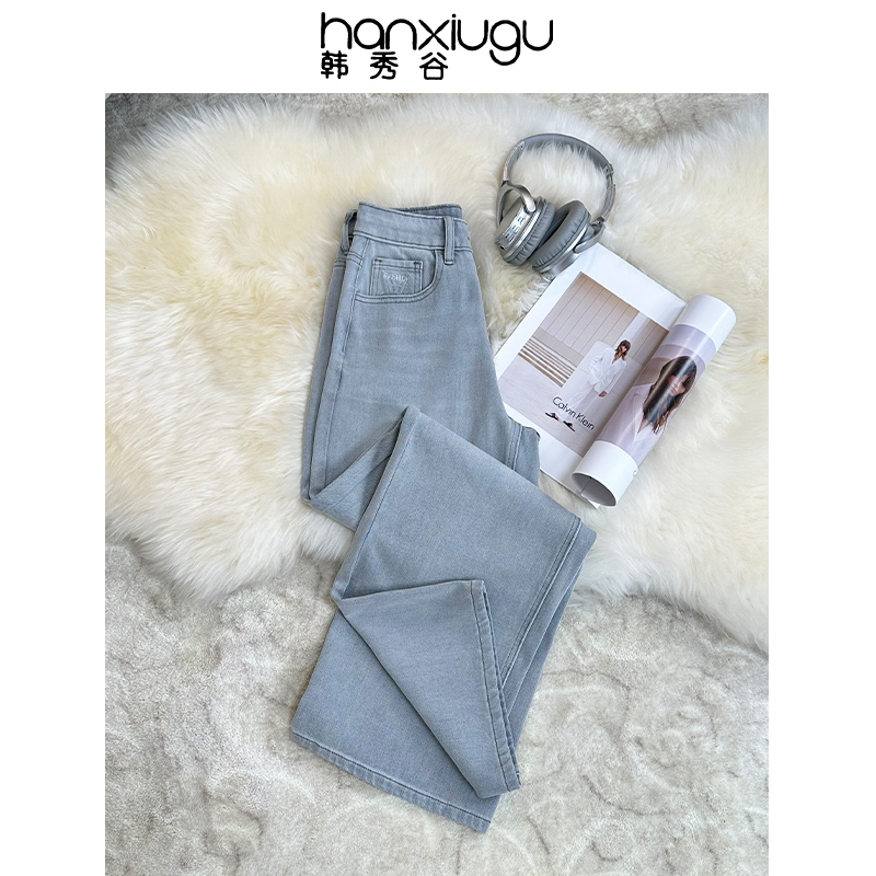 春季陨石灰新款牛仔裤女2025新款爆款高腰显瘦百搭时尚阔腿裤7760