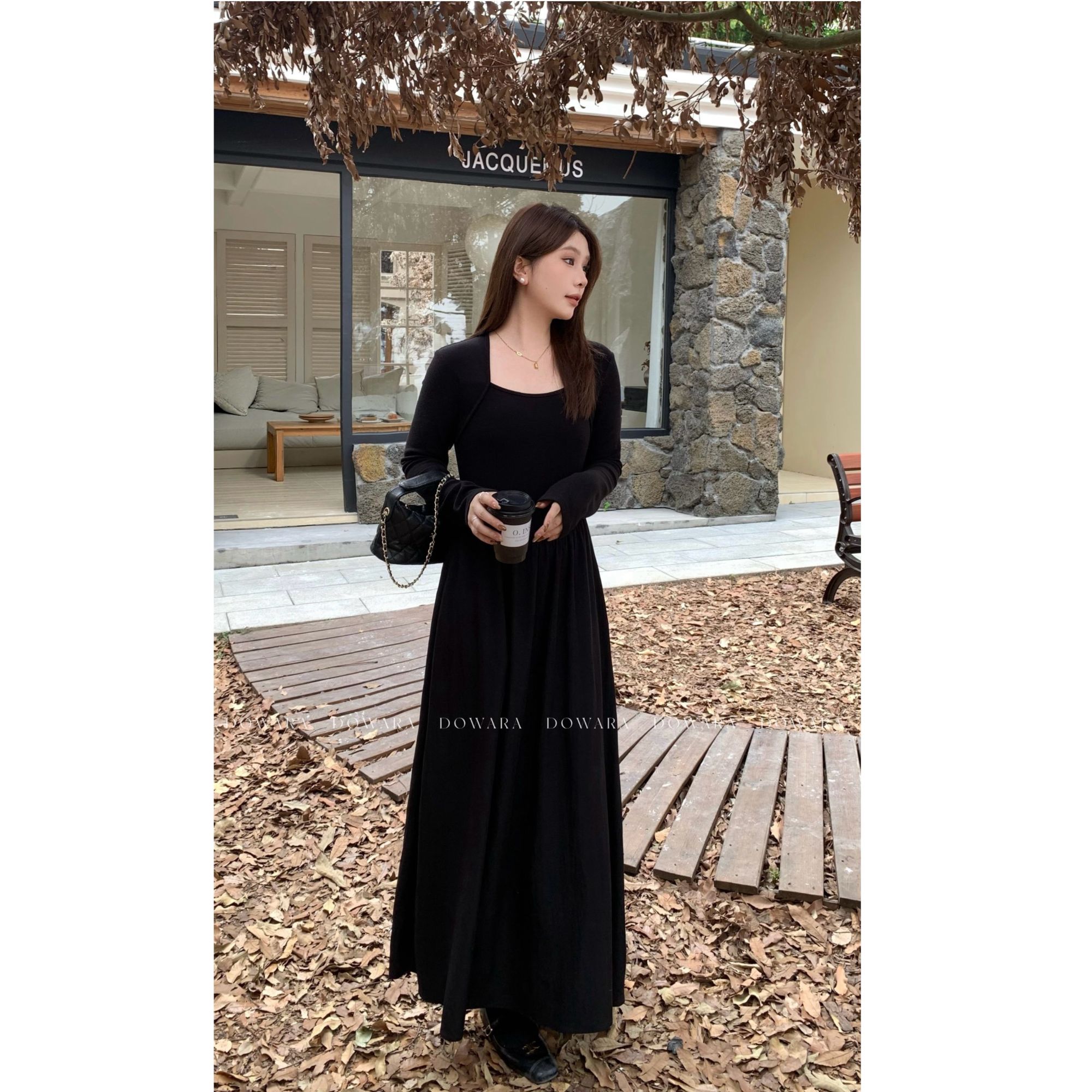 现货大婉酱微胖定制桃子【耀眼时刻】气质长袖法式大摆连衣裙1347X