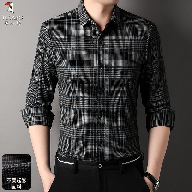 啄木鸟2025春秋新款竖细条纹宽松时尚休闲亲肤柔软透气长袖衬衫