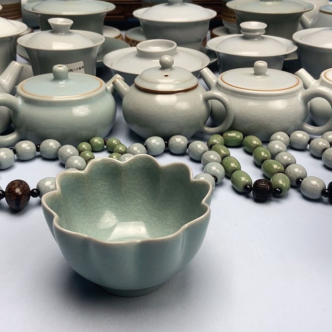 杯微微瑕天青微蓝釉莲花杯原矿原釉原产地