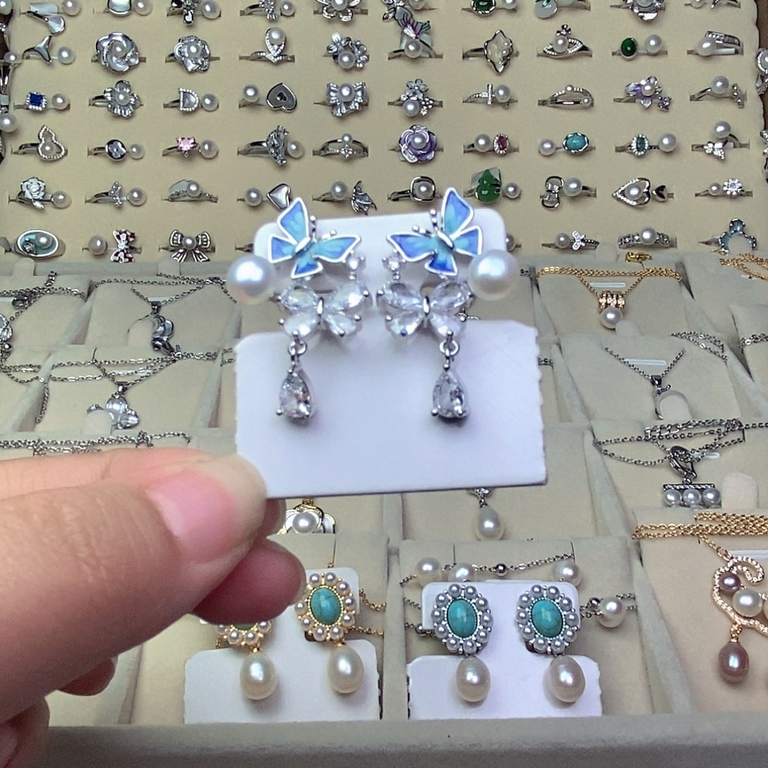 耳饰银S925镶嵌淡水珍珠