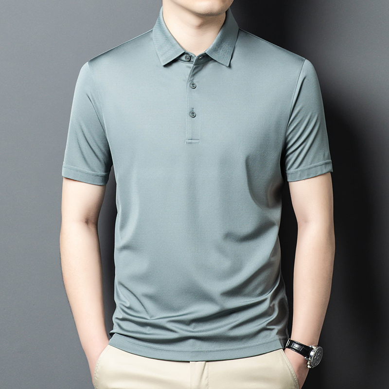 纯桑蚕丝短袖t恤男夏季简约百搭休闲高级感纯色真丝半袖薄款polo