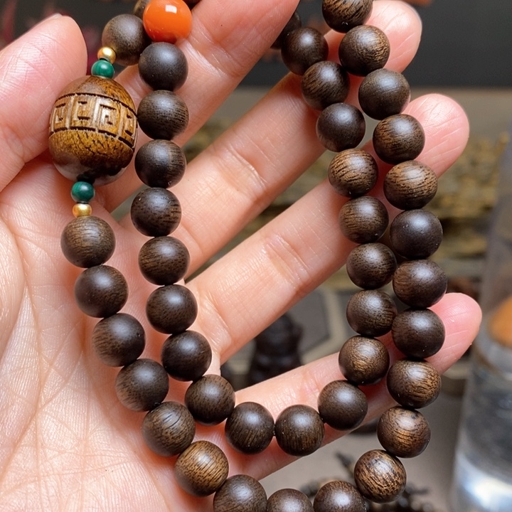 沉香手串越南芽庄紫棋楠0.8➕红土沉香木雕设计