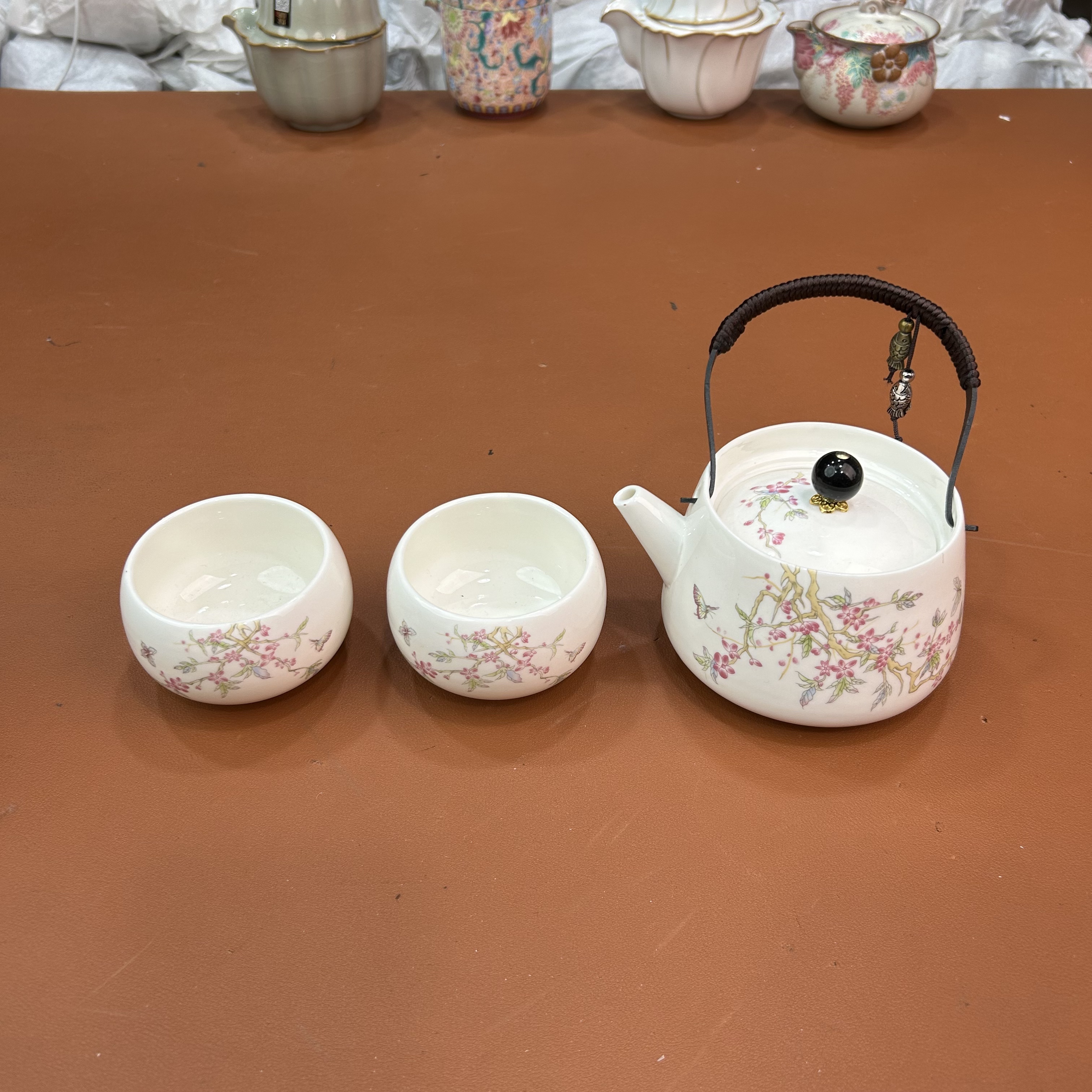 zh3560-桃枝花提梁壶一壶两杯
