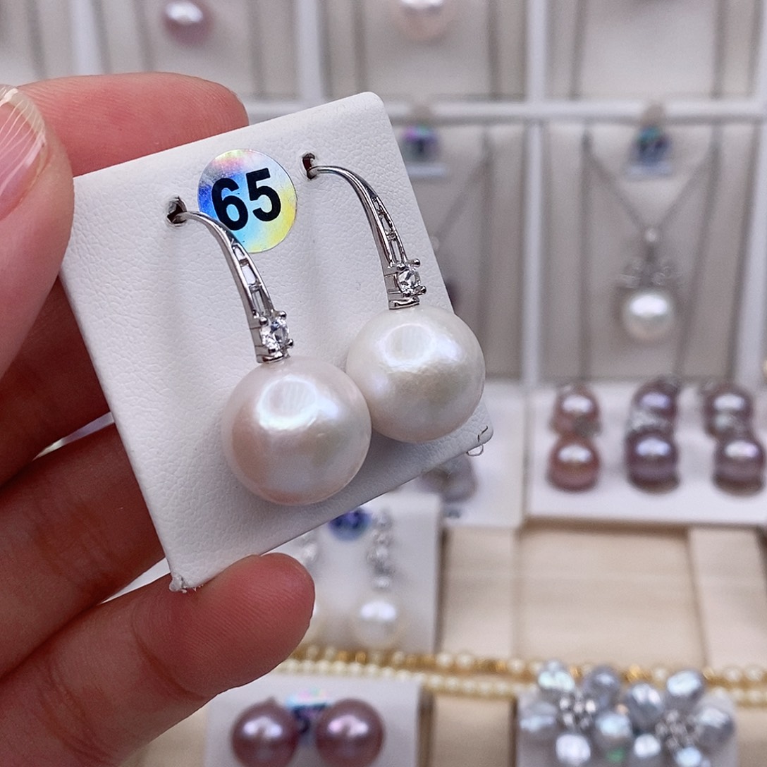 C****银S925镶嵌淡水珍珠耳饰13/14mm微瑕