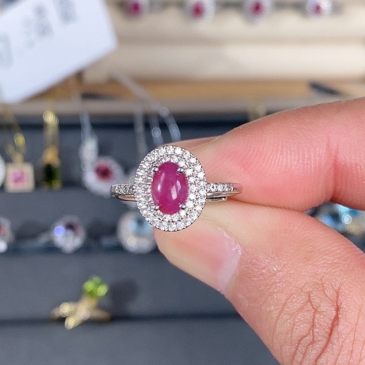 红宝石戒指银S925镶嵌