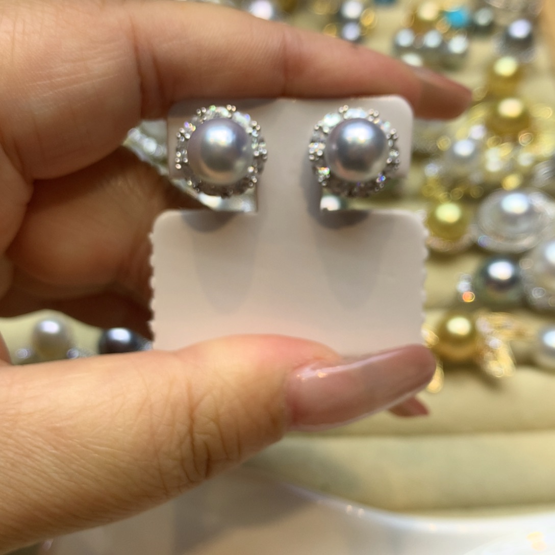 银S925镶嵌耳饰海水珍珠
