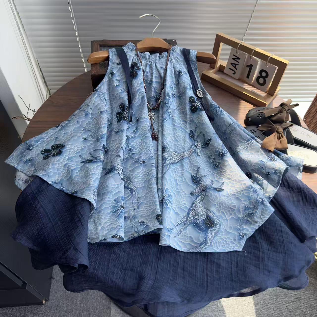 女童连衣裙夏季韩版小女孩洋气百搭印花休闲无袖时尚背心裙25232