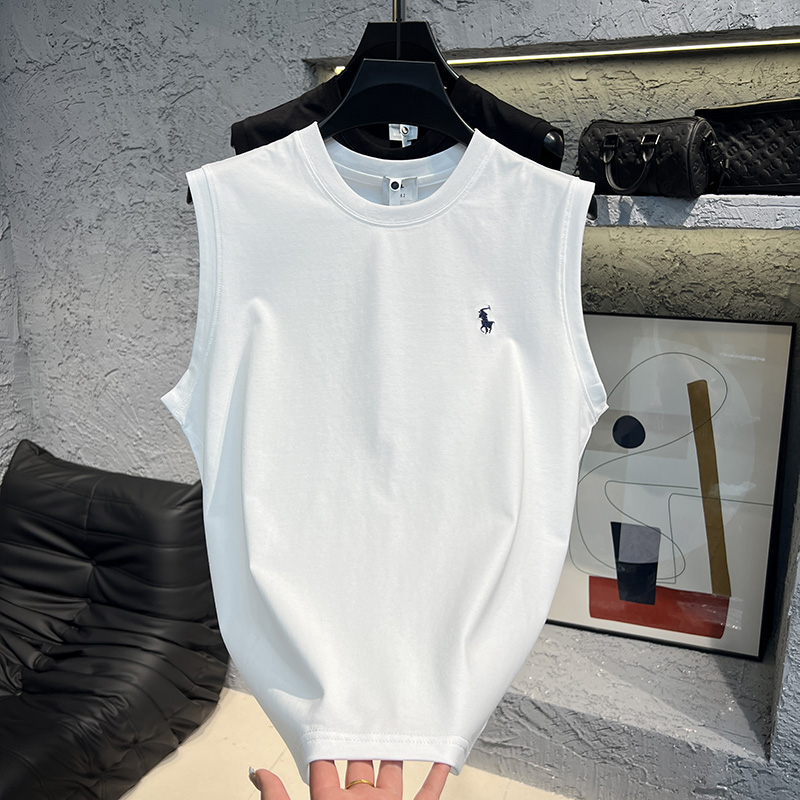 2025春夏新款男士背心休闲圆领潮服刺绣小标纯色百搭简约男装短袖