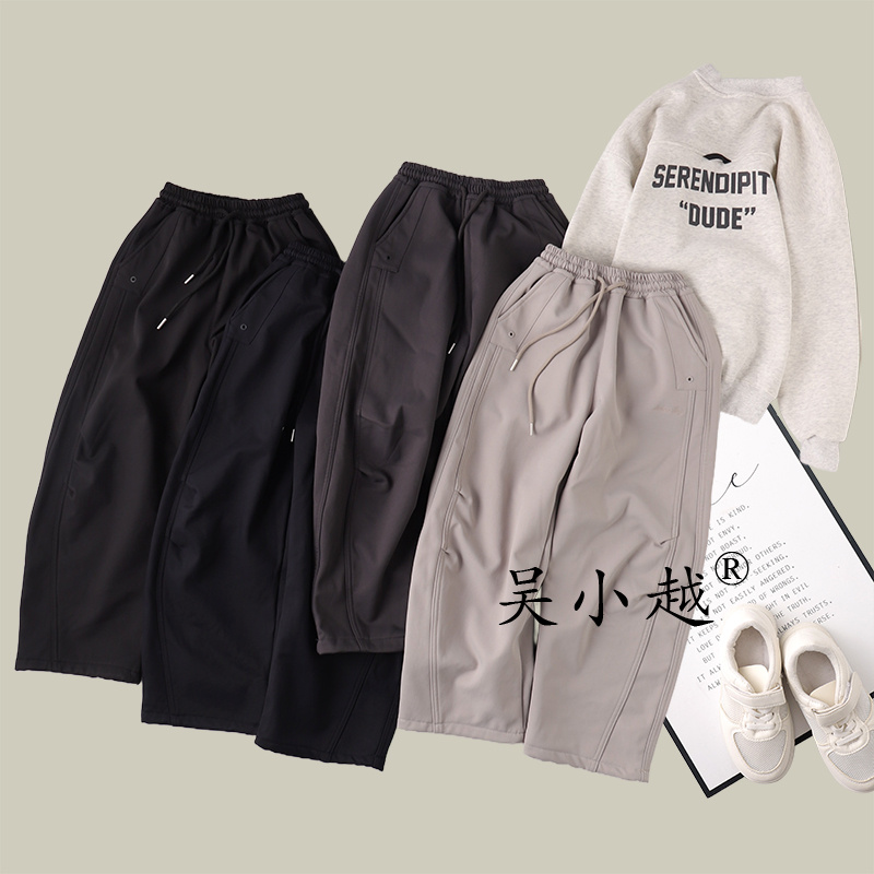 吴小越W1651男童加绒伞兵裤冬款儿童长裤男孩卫裤户外黑色运动裤