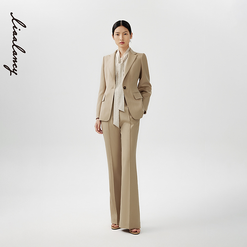 粉丝专享LANCY/朗姿2024春季新款一粒扣丝毛西装外套女通勤商务风