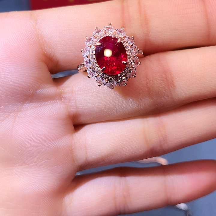 红宝石戒指银S925镶嵌