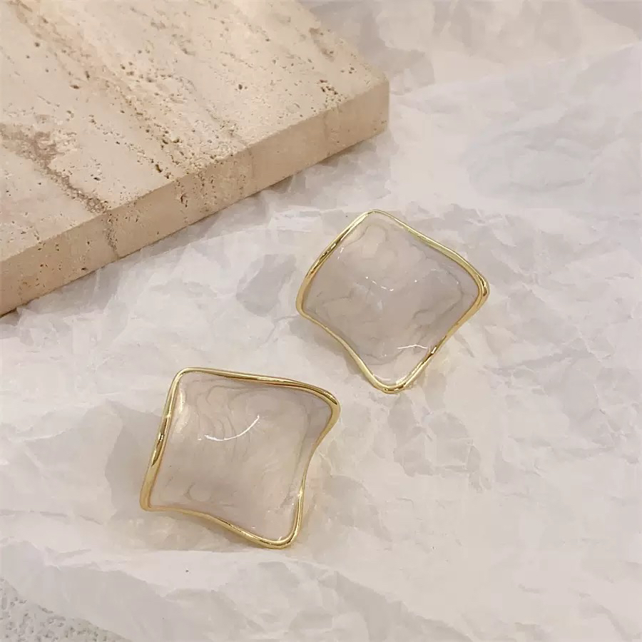 铜合金铜耳饰 铜镀金几何方形珐琅滴釉耳环新款高级时尚耳钉耳饰