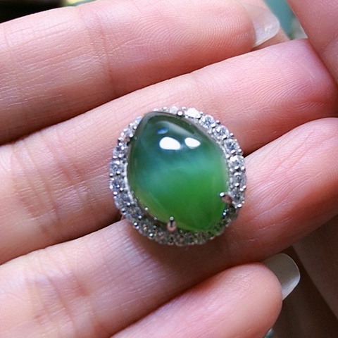 和田玉戒指银S925镶嵌