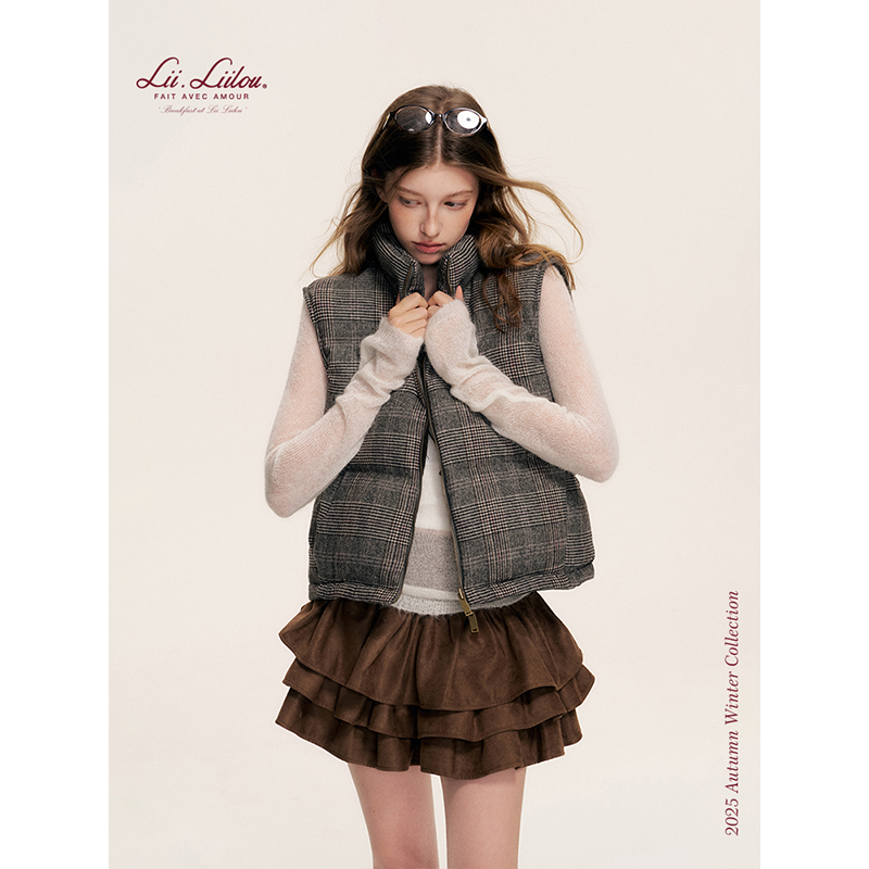 Liilou 25aw 老钱调 双面两穿 轻盈灯芯绒拼接格纹马甲外套