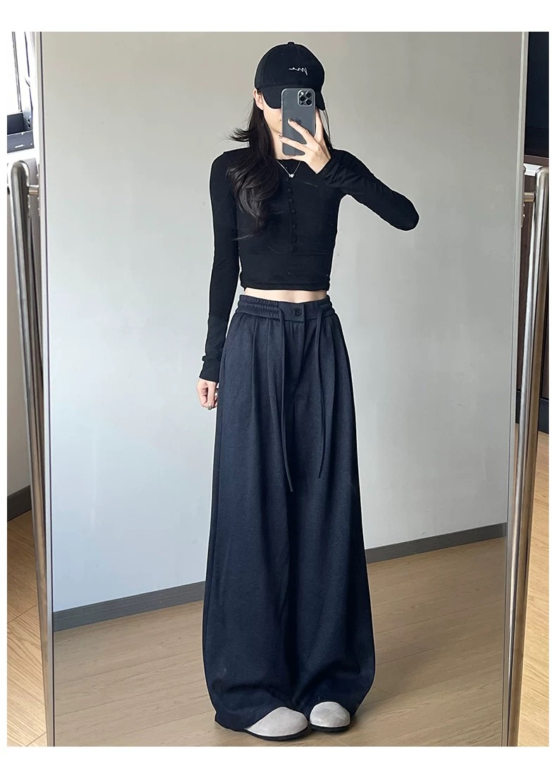 复古牛仔阔腿裤女高腰宽松显瘦休闲小个子直筒拖地裤