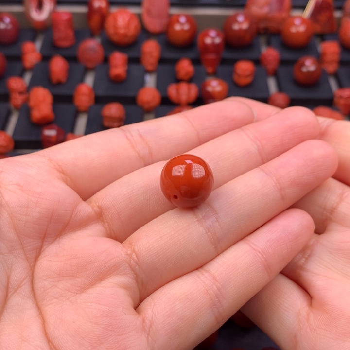 柿****南红玛瑙未镶嵌圆珠单珠14MM+
