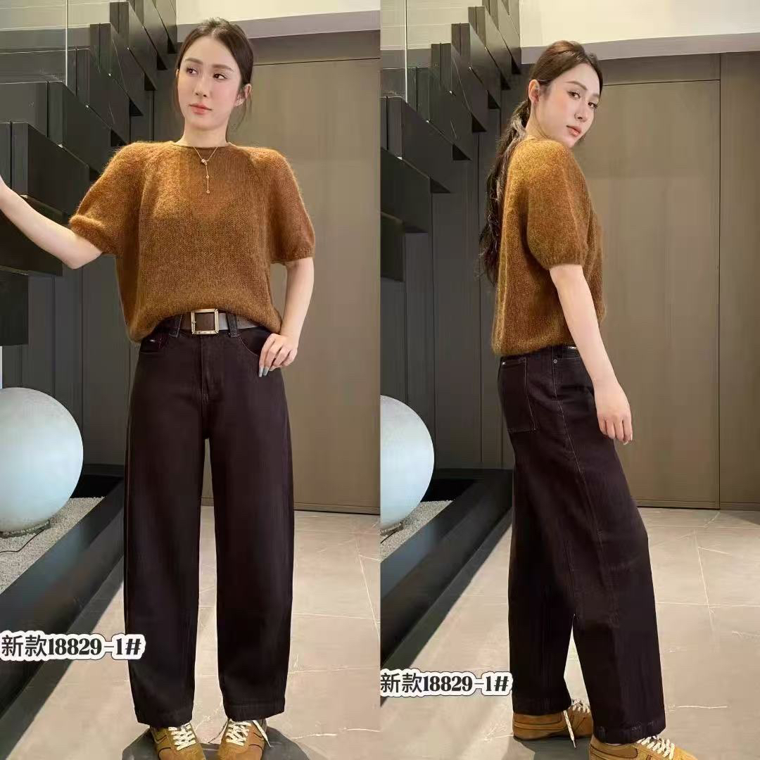 【芸姐】715-1品牌订单高品质必入款琥珀流光不掉色九分气球牛仔裤