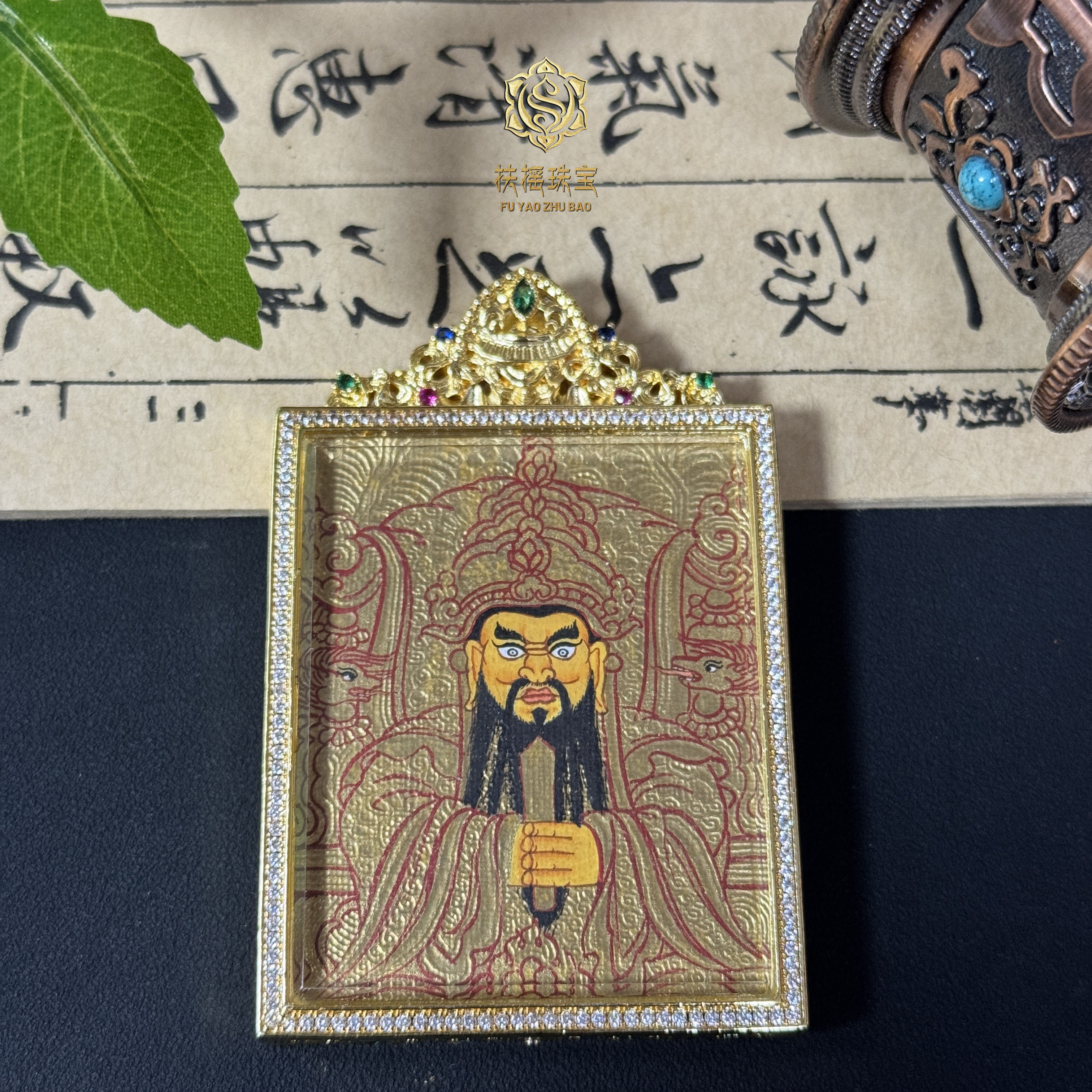 非金属珐琅吊坠 扶摇臻选|手绘金色五爷方牌卡卡吊坠3182