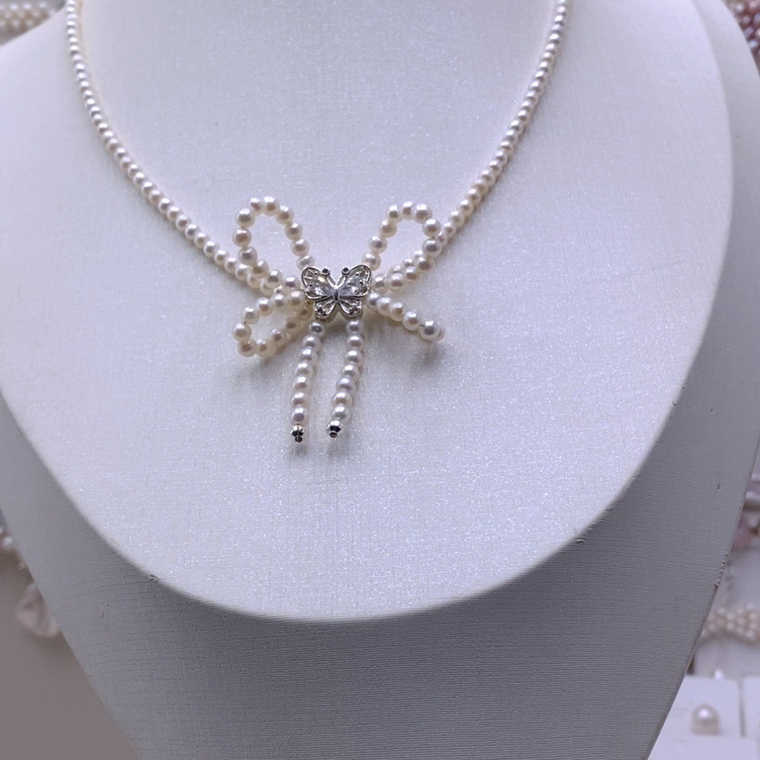 淡水珍珠银S925镶嵌耳饰项链