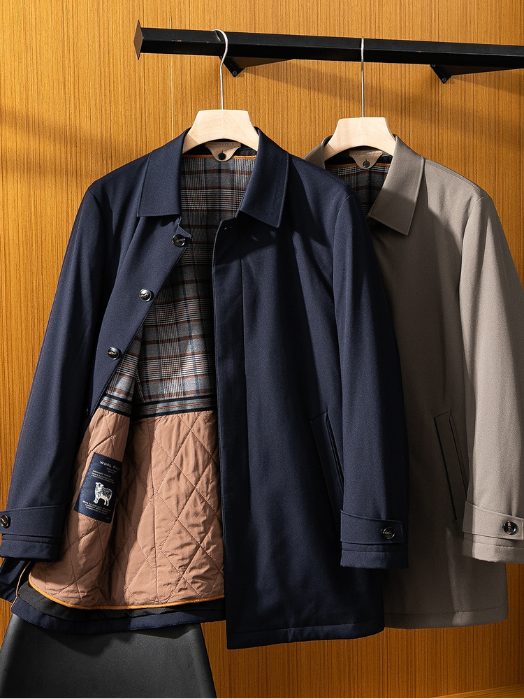 琎口斜纹四面弹 可脱卸羊毛内胆 男秋冬防风防水户外休闲长款风衣