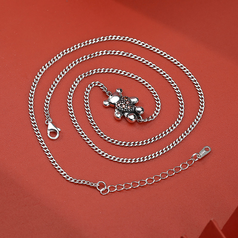 老银坊 链子925银 镶钻爱心小熊套链 0022227