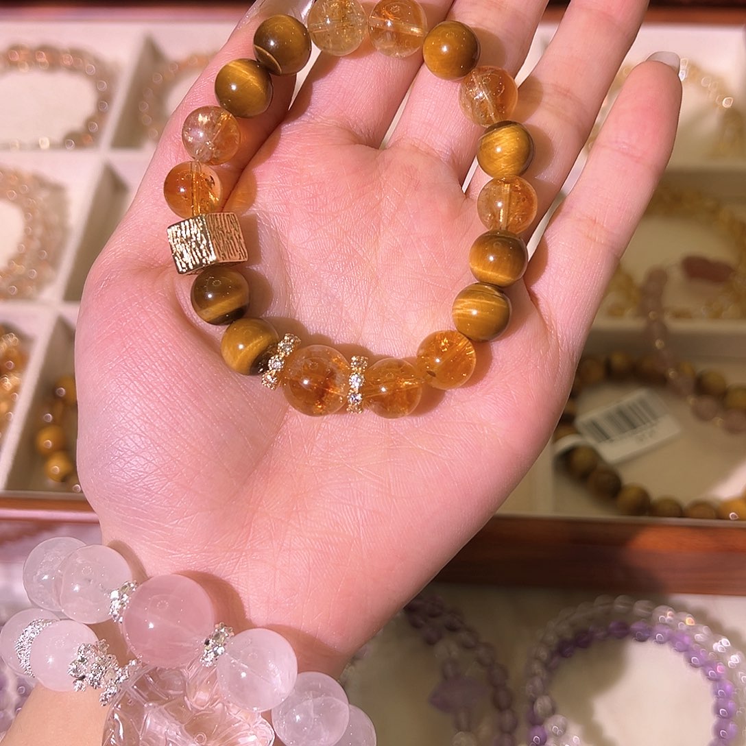 烟晶手链银S925镶嵌黄塔晶