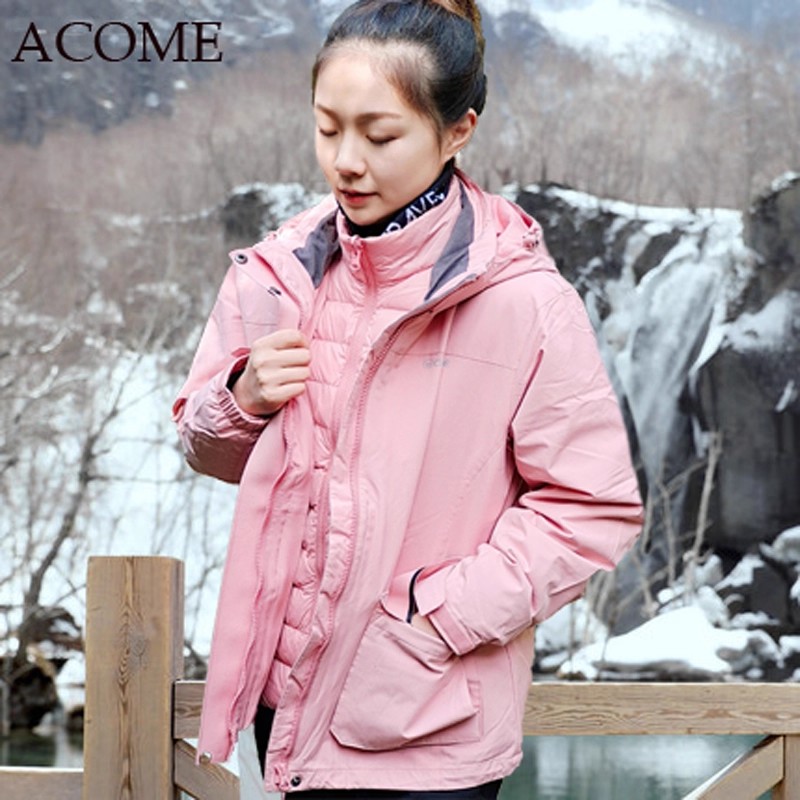 阿珂姆女士羽绒内胆冲锋衣三合一两件套冲锋衣户外防水保暖经典款