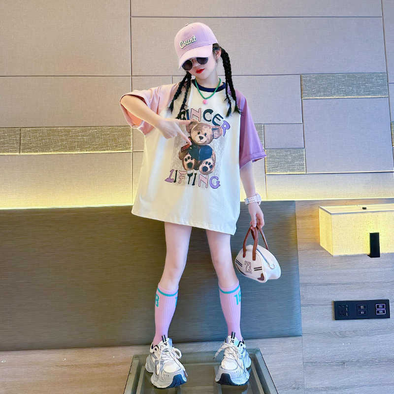 女童短袖t恤纯棉夏装2025洋气女孩中大童半袖上衣夏季