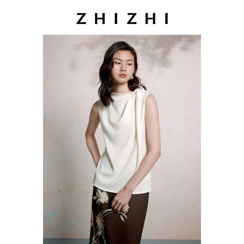 【温躲躲专享】致知 梧叶儿 弹力羊毛肩部系带针织背心ZZ2EAKZQ032