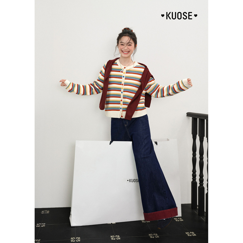 阔色条纹毛衣针织衫2026春新年穿搭新款女宽松上衣秋冬KSH2601003