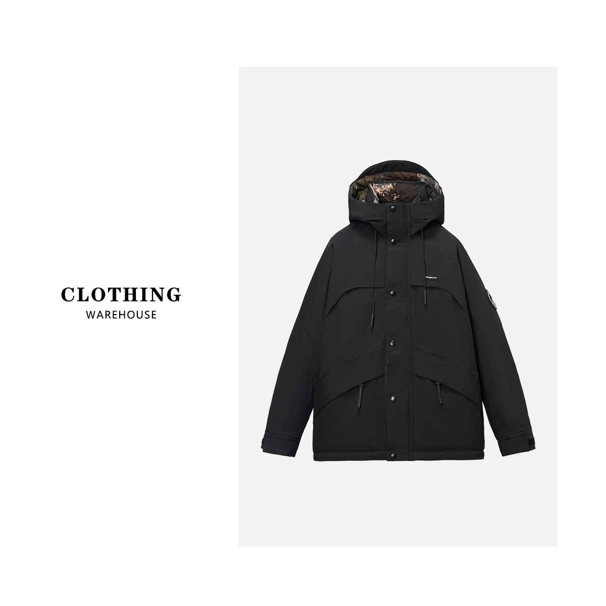 C050 冬季抗寒保暖90鸭绒情侣潮牌户外工装风保暖连帽羽绒服888黑