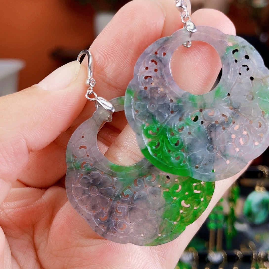 翡翠银S925镶嵌耳饰