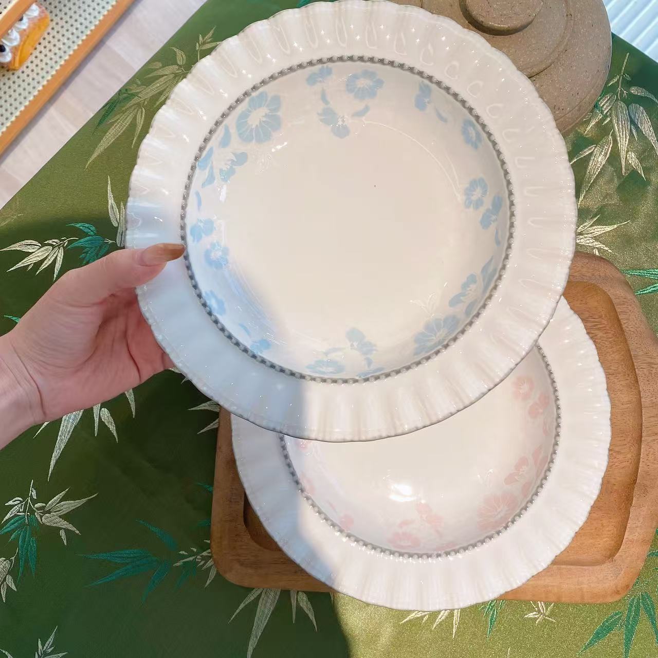 花团锦簇8.5英寸草帽盘家用菜盘陶瓷意面高颜值沙拉盘子餐盘