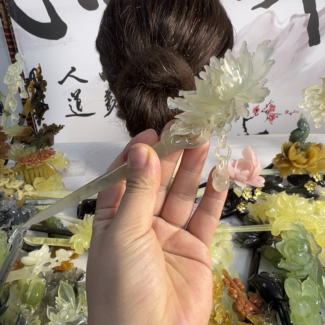 定制蛇纹石玉毛货发饰