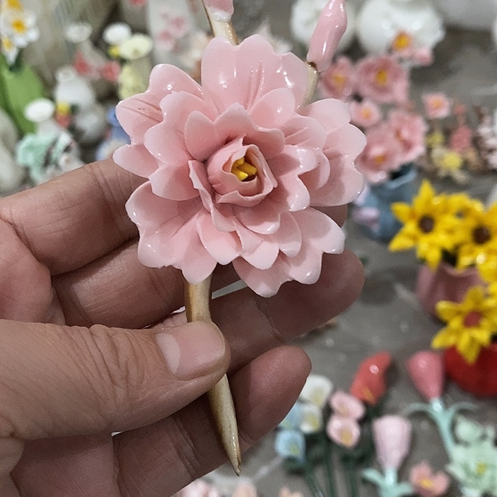 瓷片纯手工陶瓷花摆件瑕