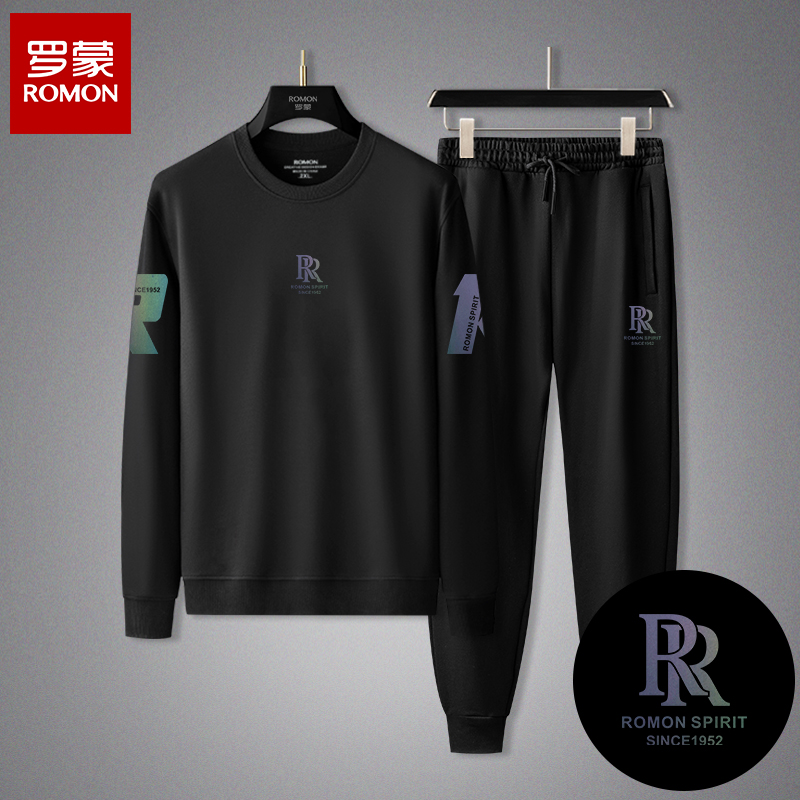 Romon/罗蒙圆领卫衣套装男士秋冬新简约套头长袖卫衣套装XSX9092