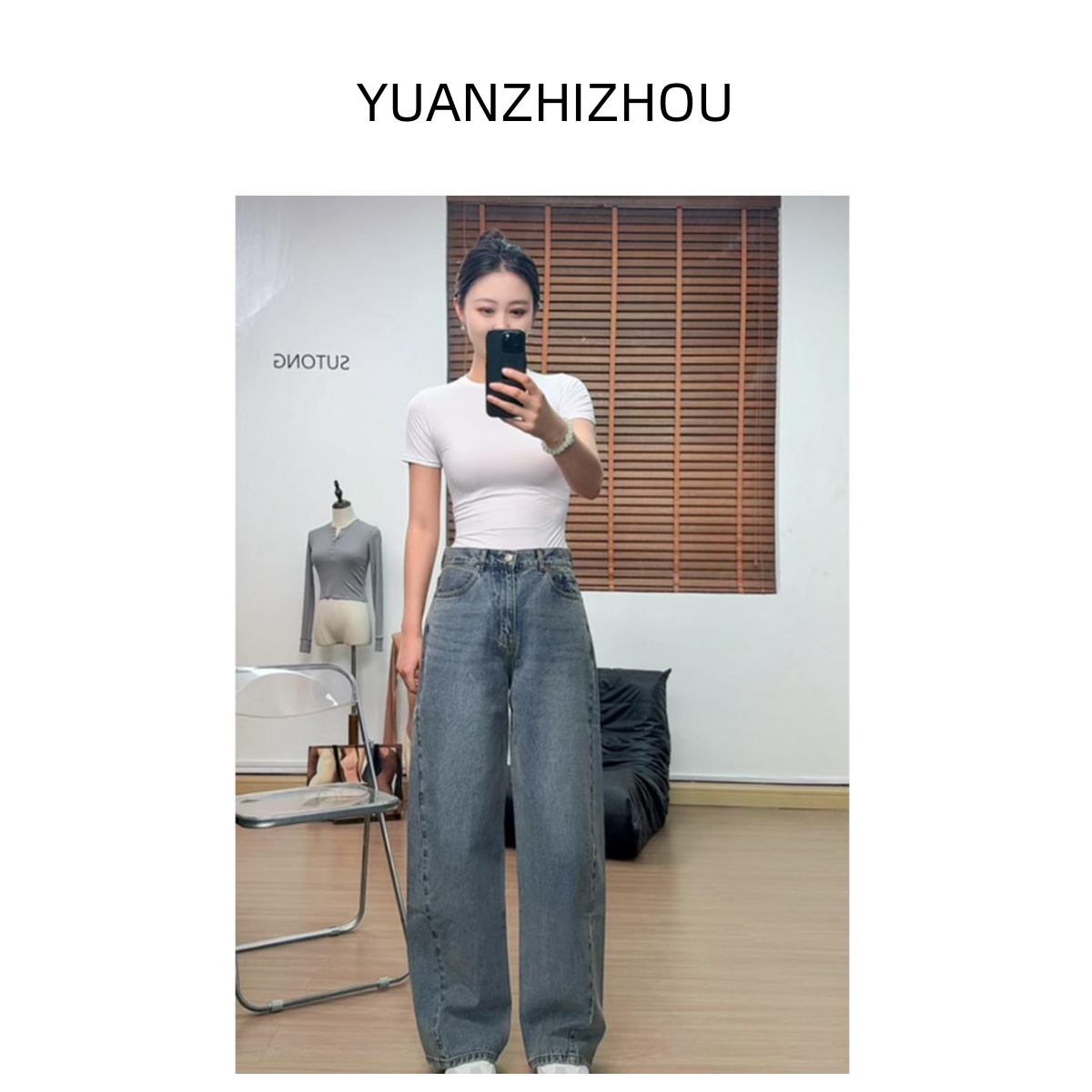 【YUANZHIZHOU】新款薄款宽松版直筒牛仔裤