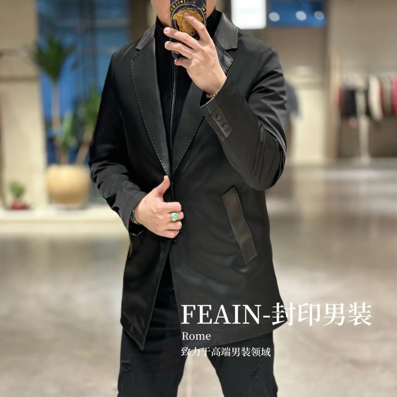 【鹅绒拼真皮】高端定制可拆卸假两件三防真皮拼接鹅绒羽绒服25719