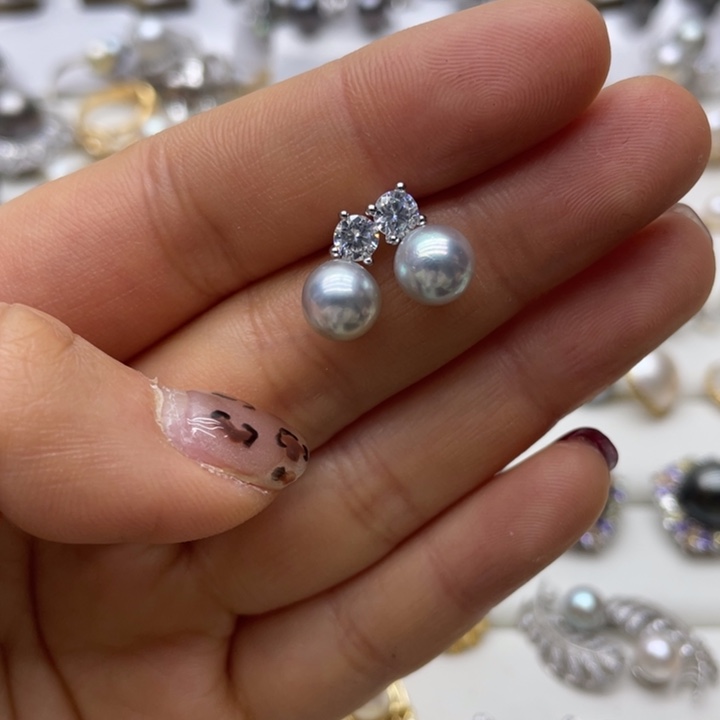 海水珍珠耳饰银S925镶嵌