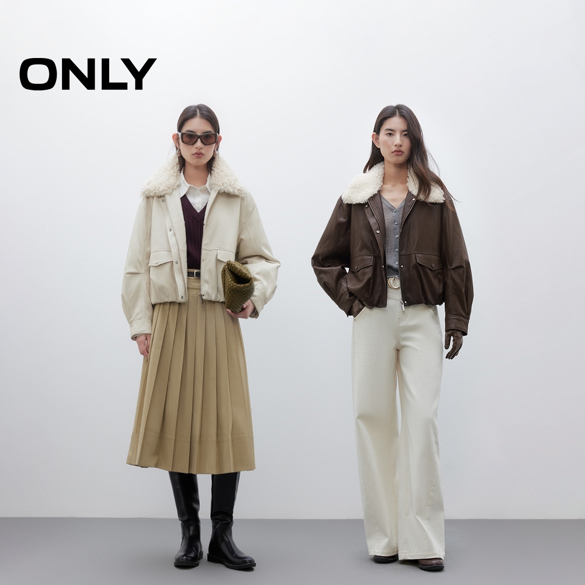 2025秋季新款宽松落肩PU保暖毛领翻领夹克外套女|1253PU013