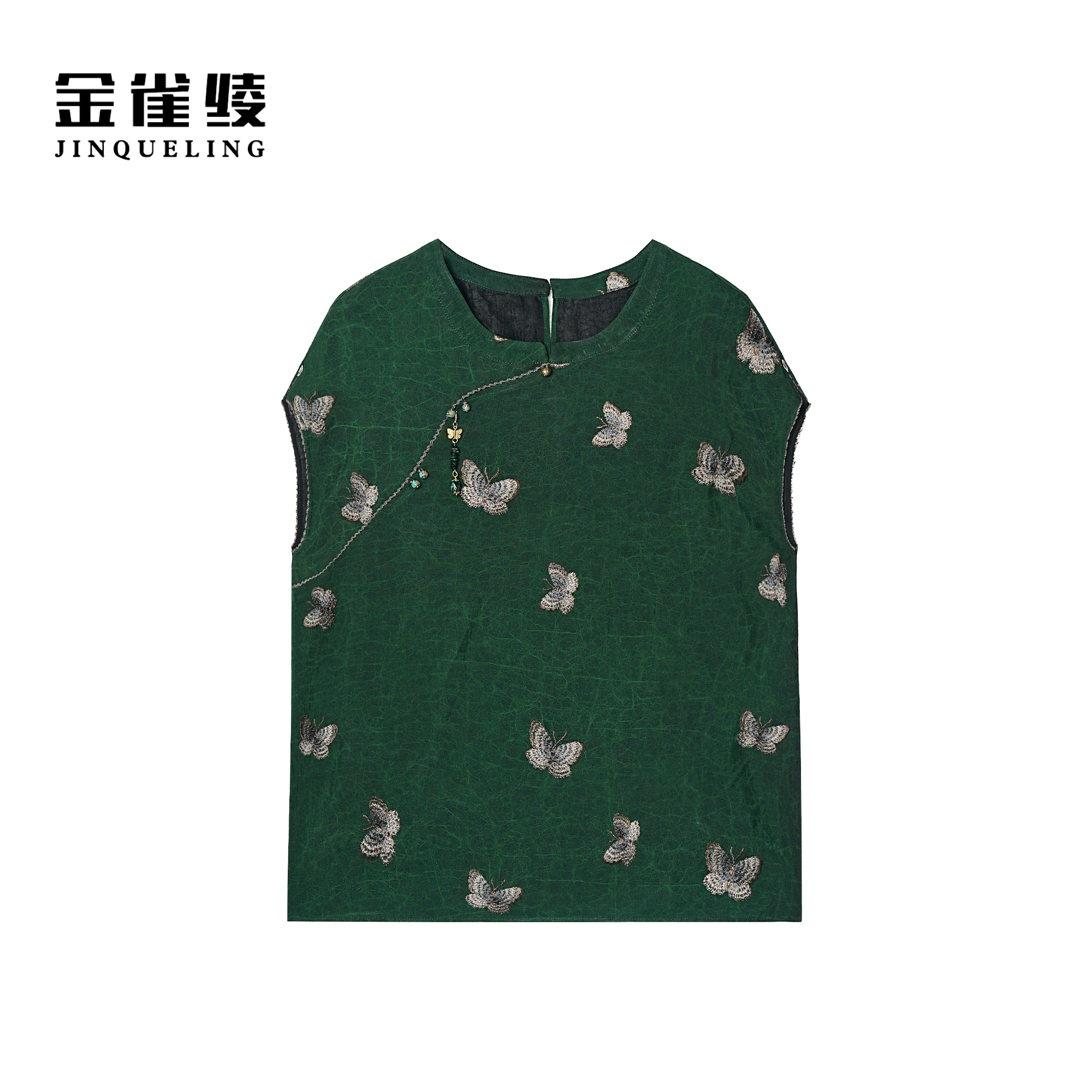 金雀绫【绿蝴蝶】香云纱100桑蚕丝龟裂纹加宽加大小衫SZA2S316