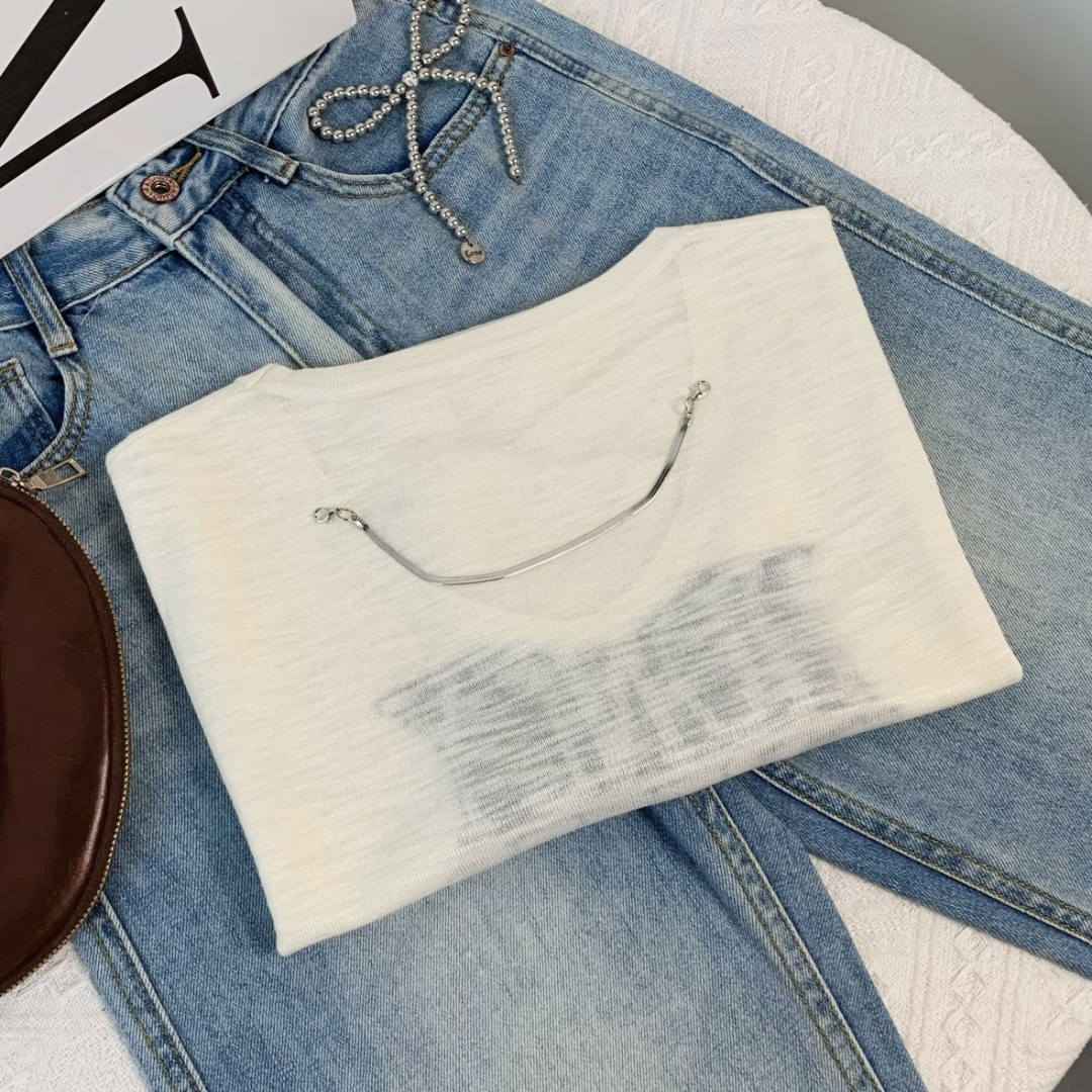 清-倩倩U领带链字母款针织短袖162948